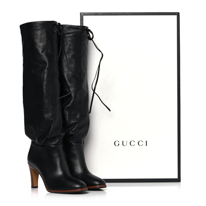 Gucci Deauville Calfskin Cinched Knee High Boots 37.5 Black 7 of 7