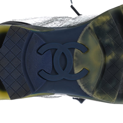 Chanel Metallic Crackled Calfskin CC Sneakers 37 Silver Black Navy 6 of 8