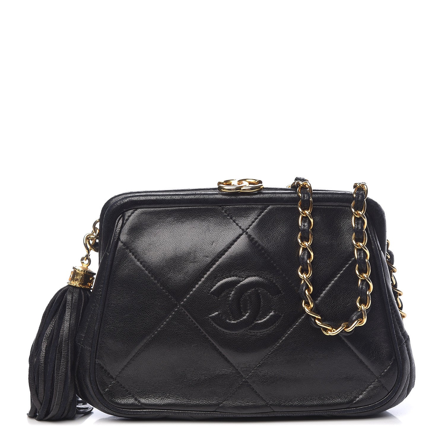 Chanel Lambskin Quilted Tassel Kisslock Evening Bag Black 1 of 12