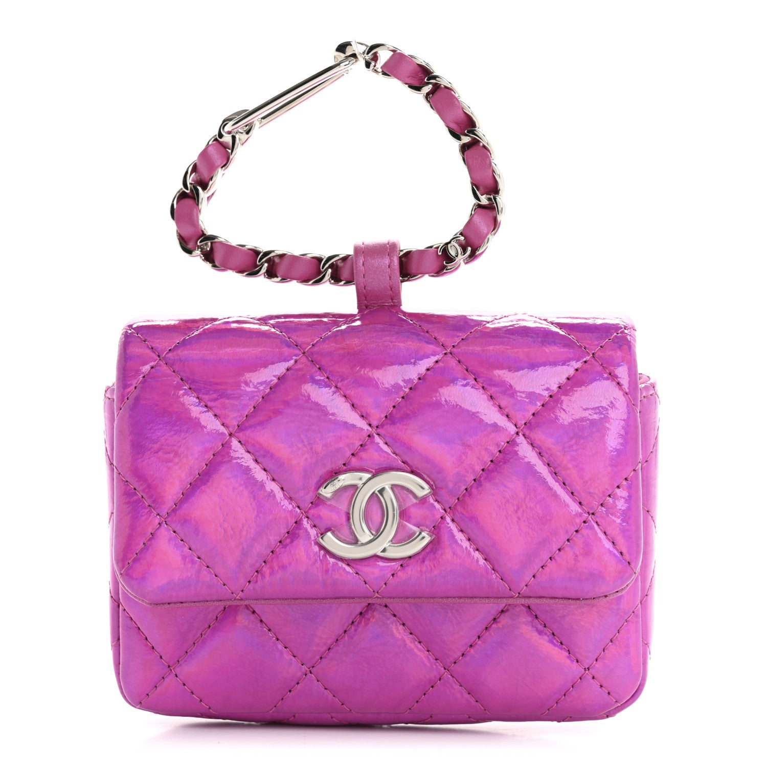 Chanel Patent Lambskin Quilted CC Hook Card Holder Pink 1 of 8