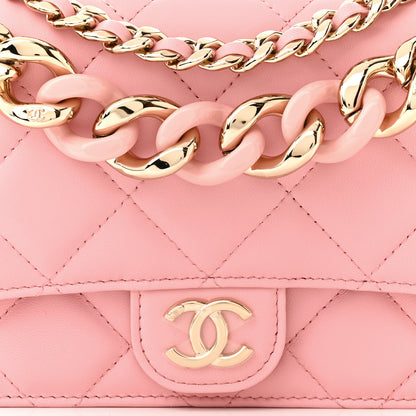 Chanel Lambskin Quilted Resin Bi-Color Chain Wallet On Chain WOC Pink 9 of 13