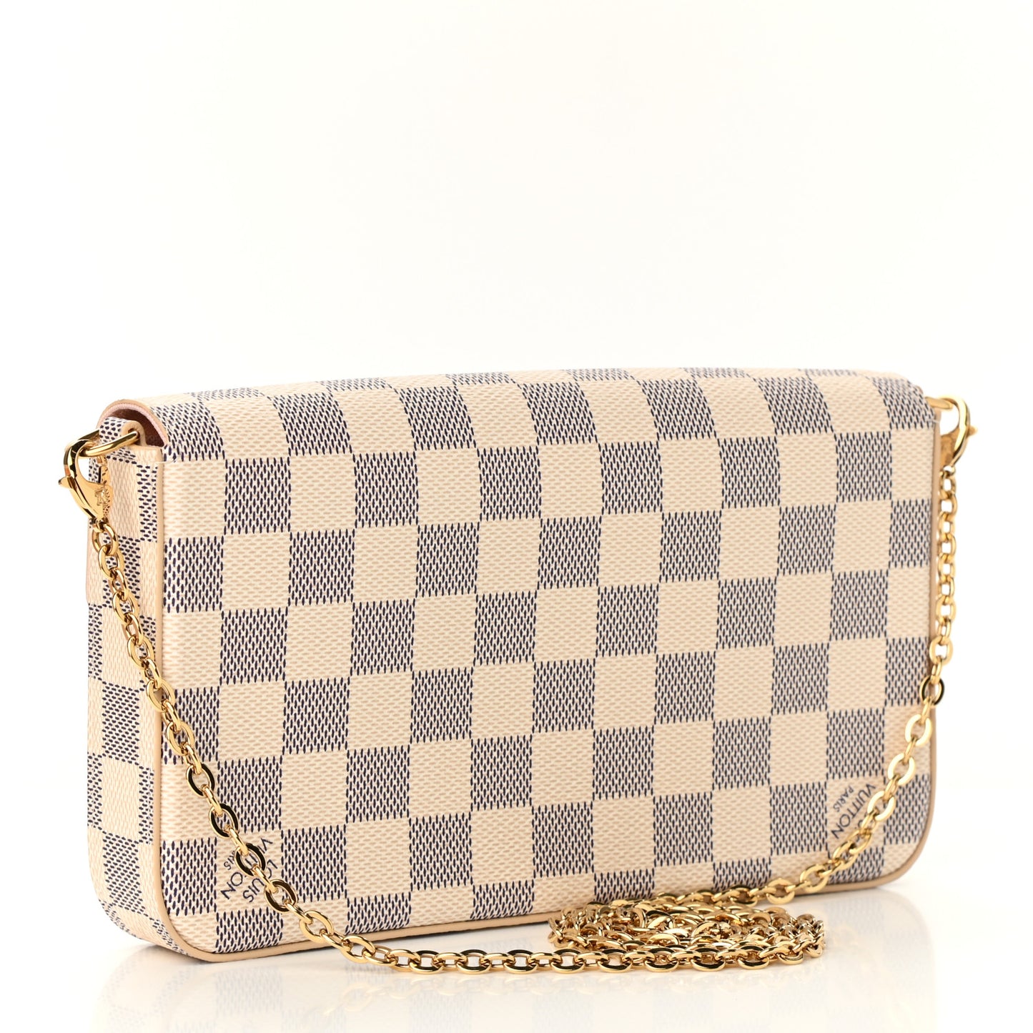 Damier Azur Pochette Felicie Chain Wallet Rose Ballerine