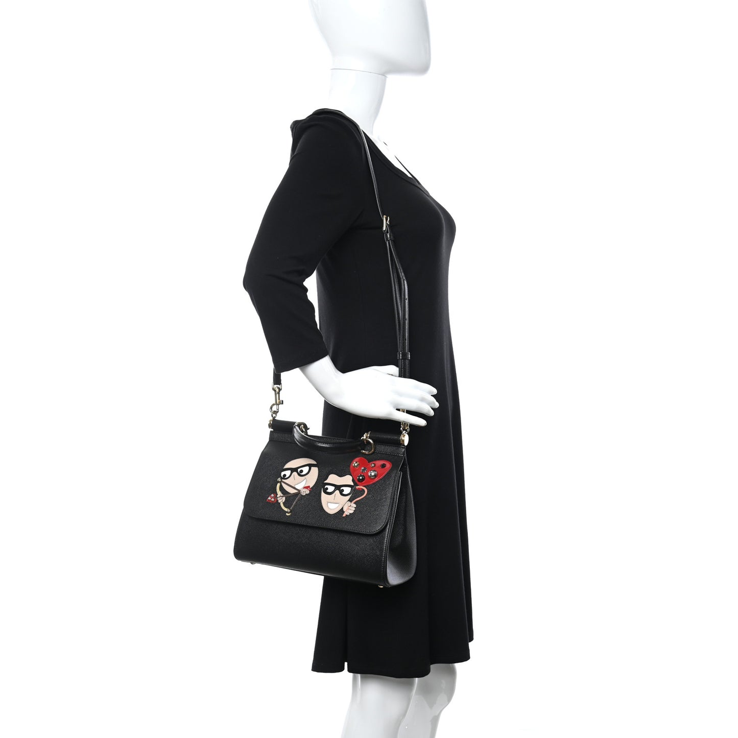 Dauphine Studded Medium DG Family Patch Miss Sicily Satchel Black