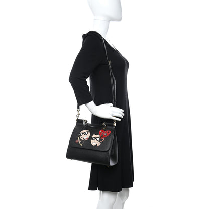 Dolce & Gabbana Dauphine Studded Medium DG Family Patch Miss Sicily Satchel Black 2 of 10