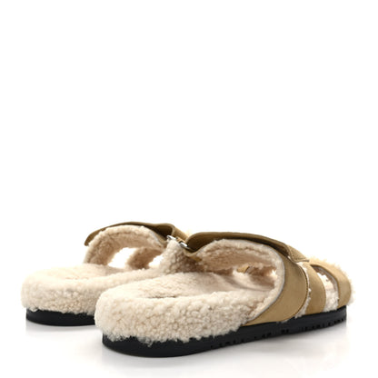 Hermes Suede Goatskin Woolskin Womens Chypre Sandals 38 Beige Albatre 4 of 8