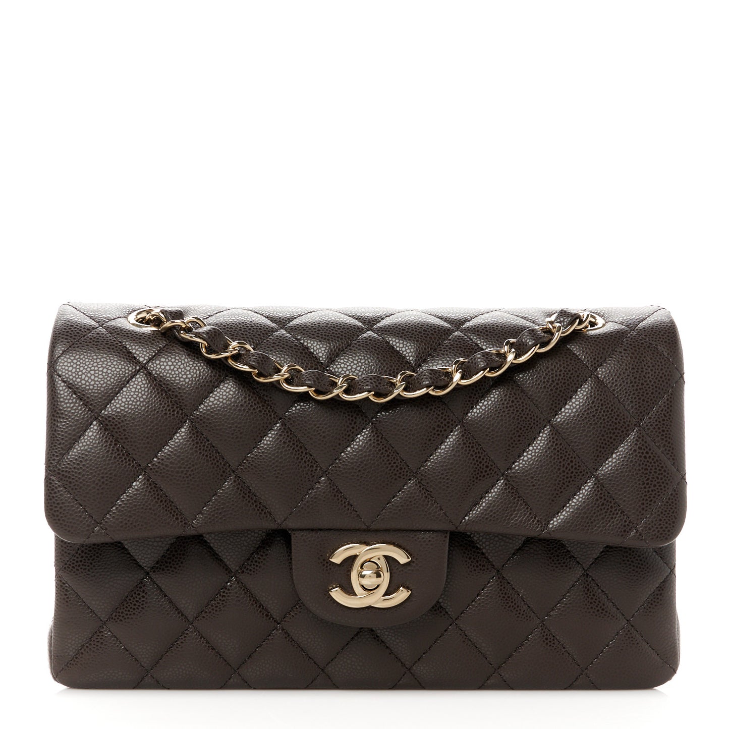 Caviar Quilted Small Double Flap Dark Brown
