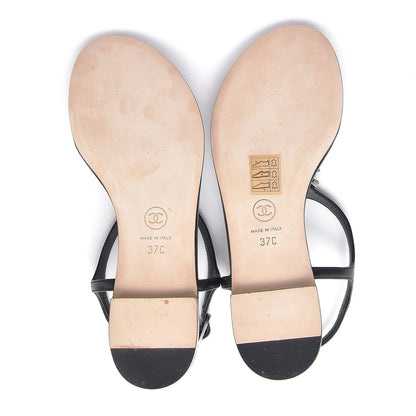 Chanel Lambskin Crystal CC Thong Sandals 37 Black 5 of 8