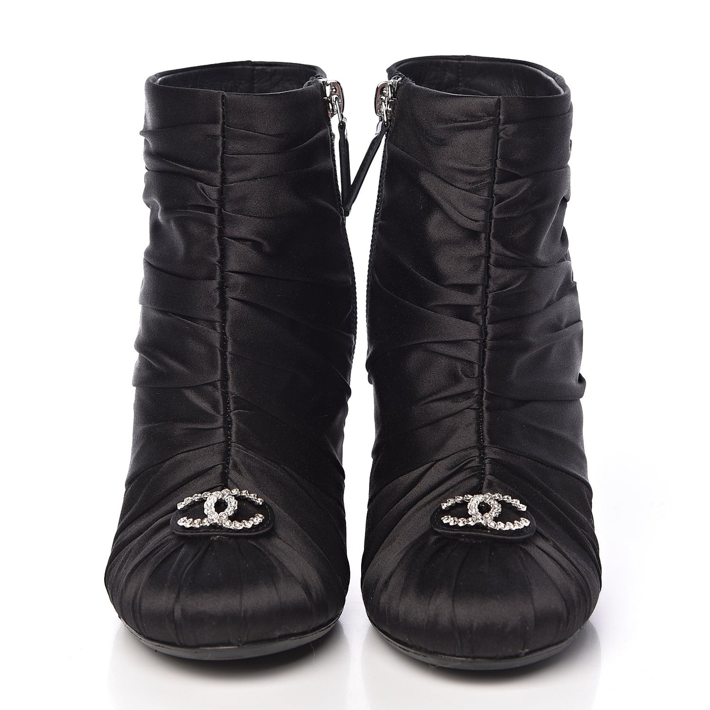 Satin Crystal CC Short Boots 37 Black