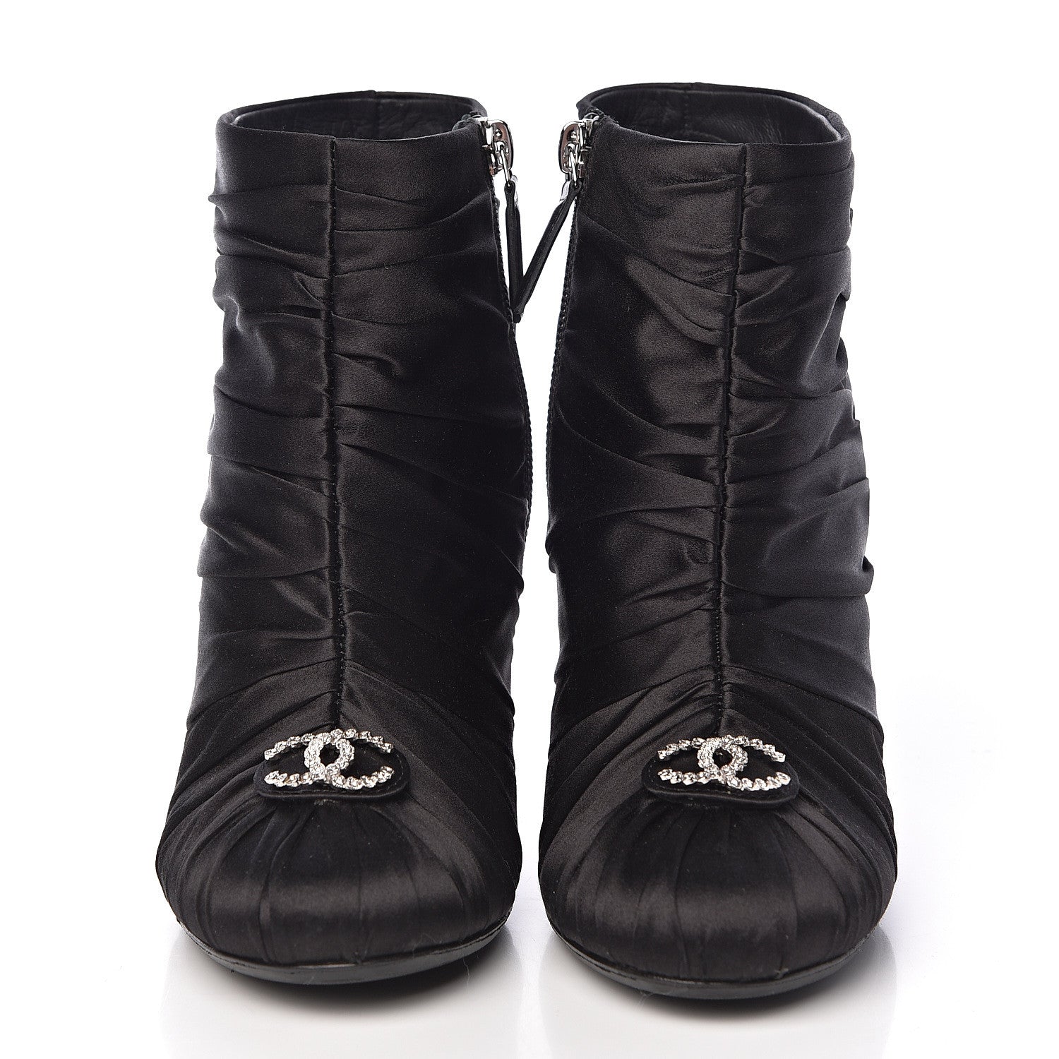 Chanel Satin Crystal CC Short Boots 37 Black 2 of 13