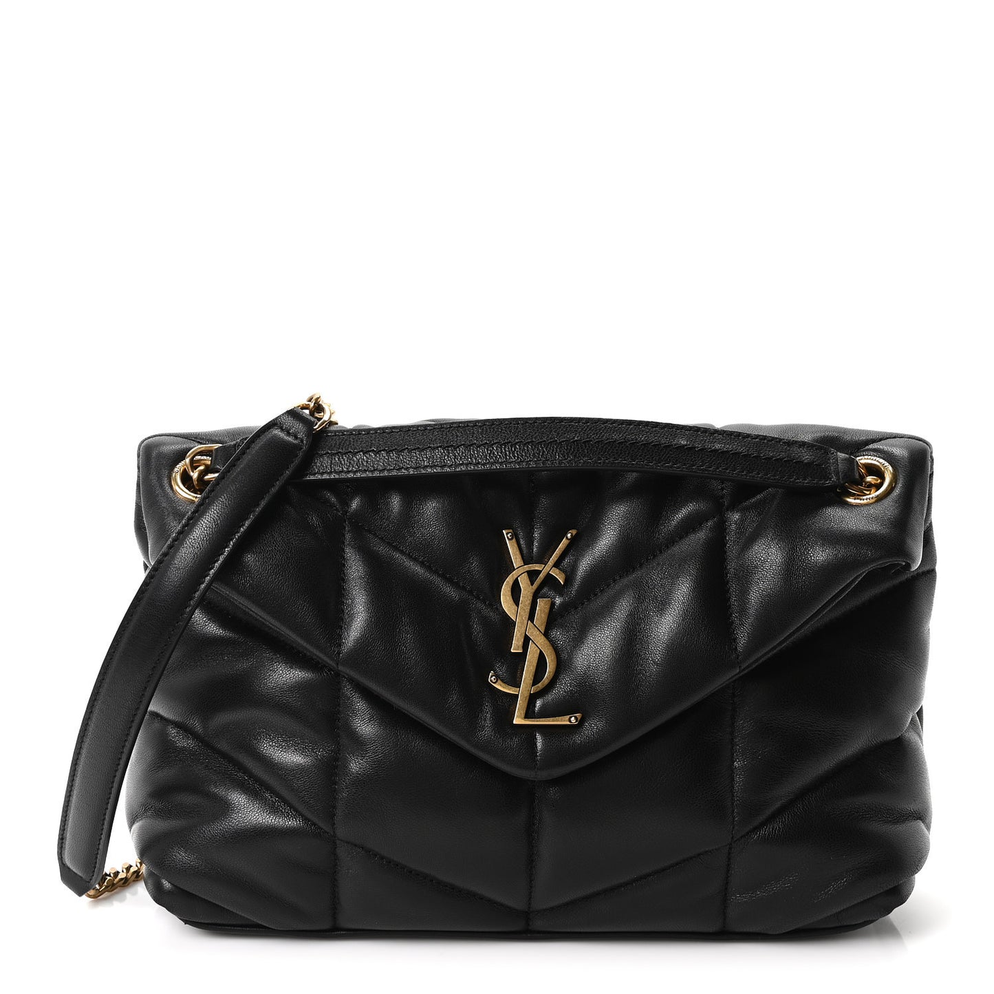 Lambskin Quilted Small Loulou Puffer Monogram Chain Satchel Black