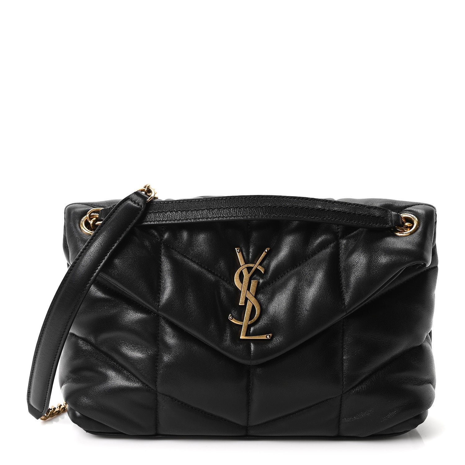 Saint Laurent Lambskin Quilted Small Loulou Puffer Monogram Chain Satchel Black 1 of 10