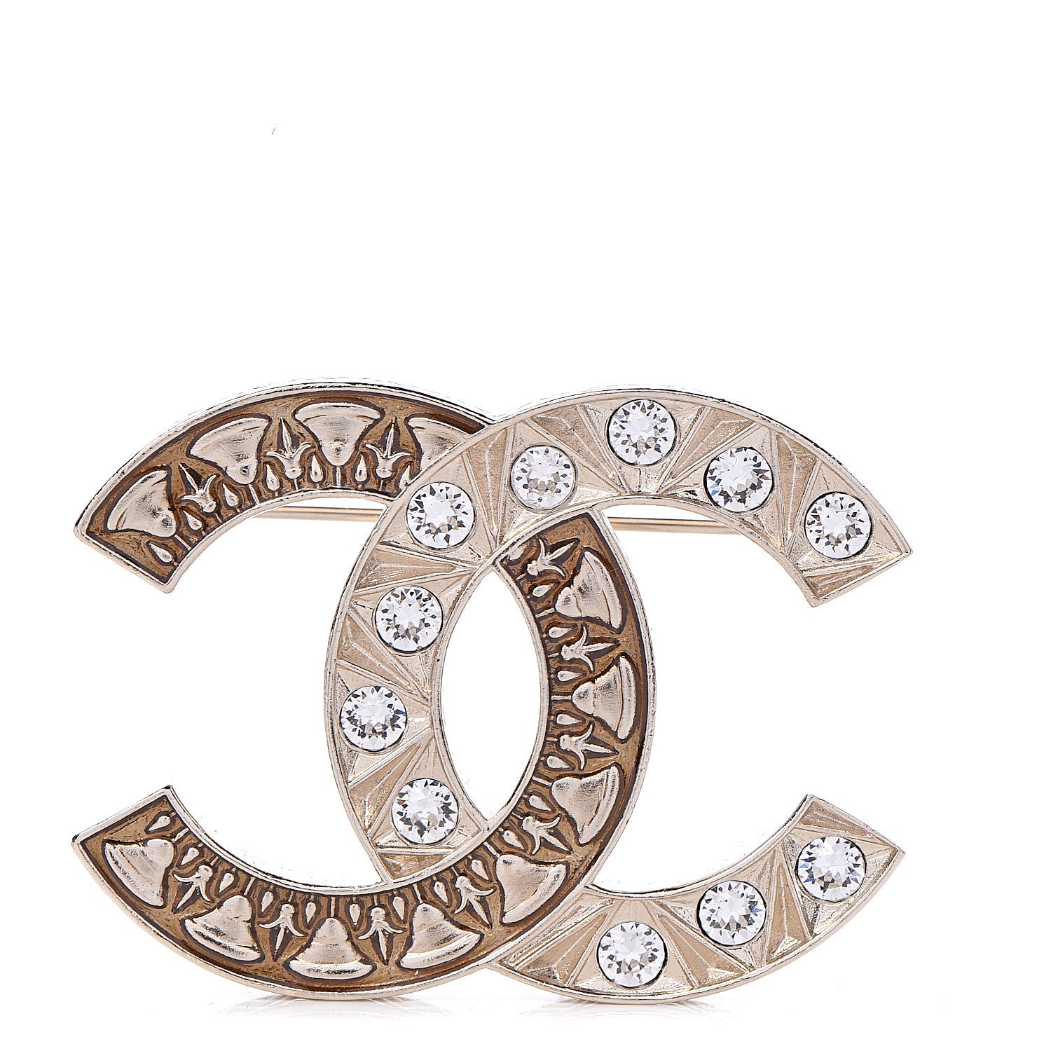 Chanel Crystal CC Brooch Light Gold 1 of 5