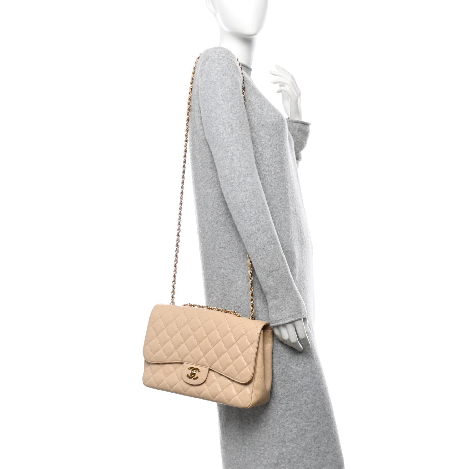 Chanel Caviar Quilted Jumbo Single Flap Beige 2 of 10