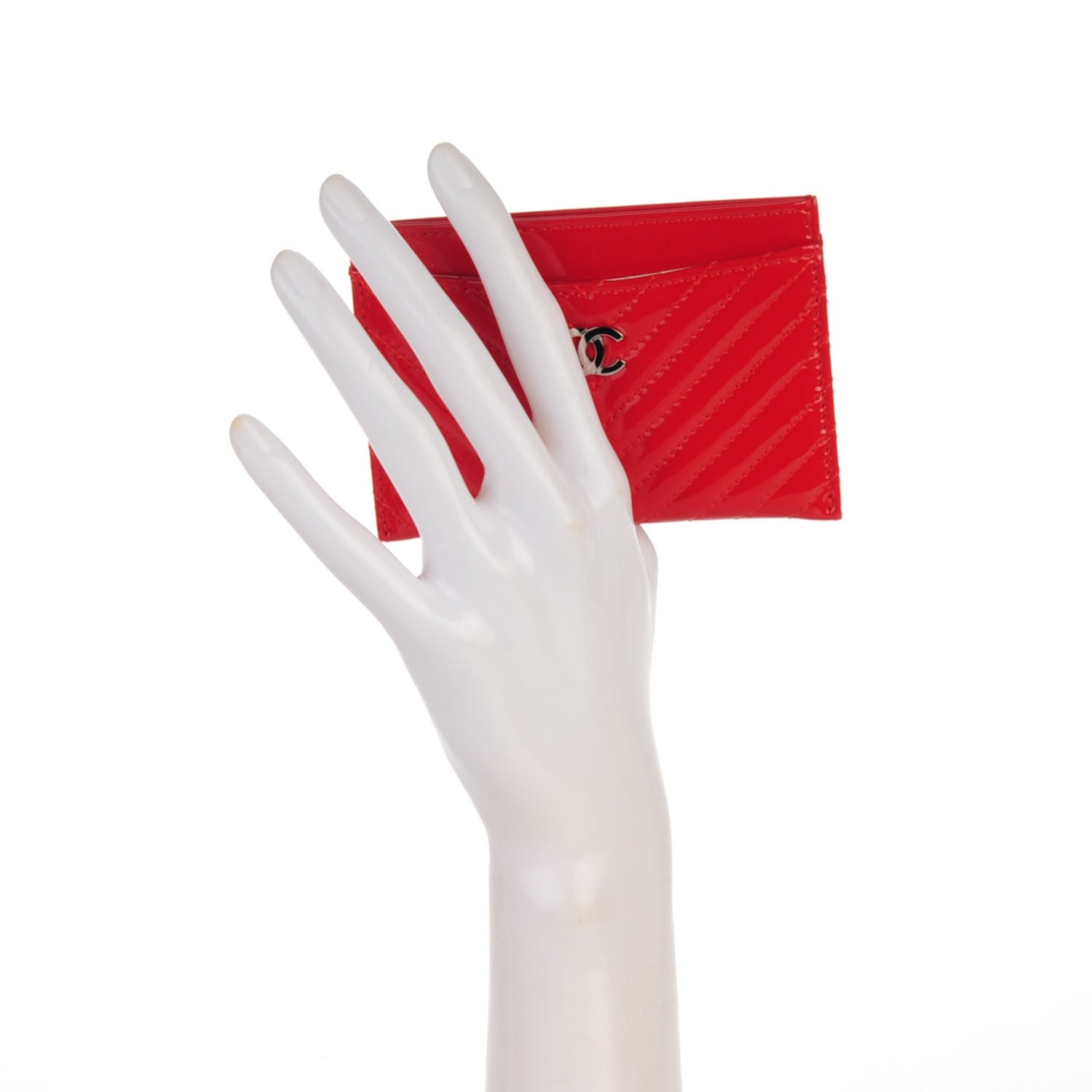 Chanel Patent Quilted Chevron Card Holder Red 2 of 8