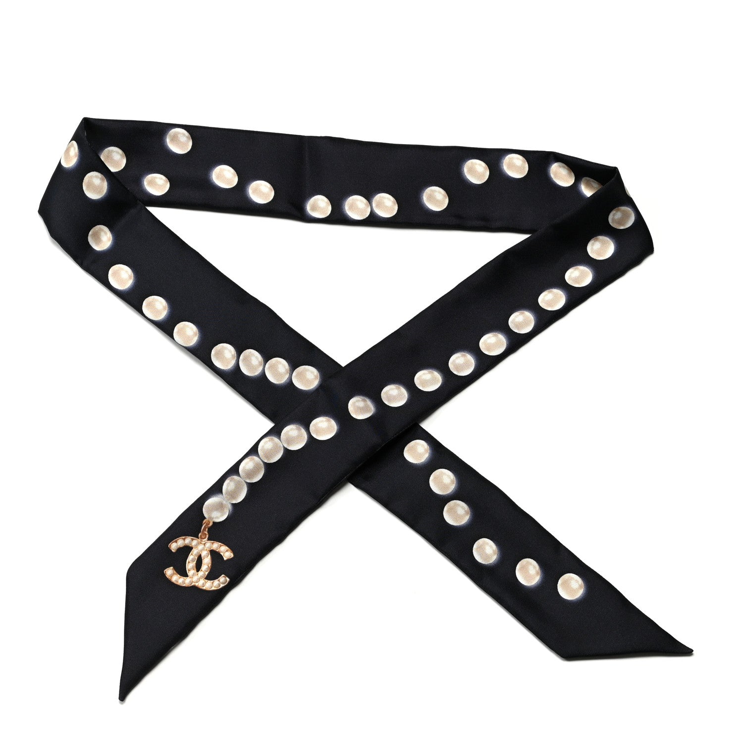 Chanel Silk Pearl CC Slim Bandeau Scarf Navy 1 of 3