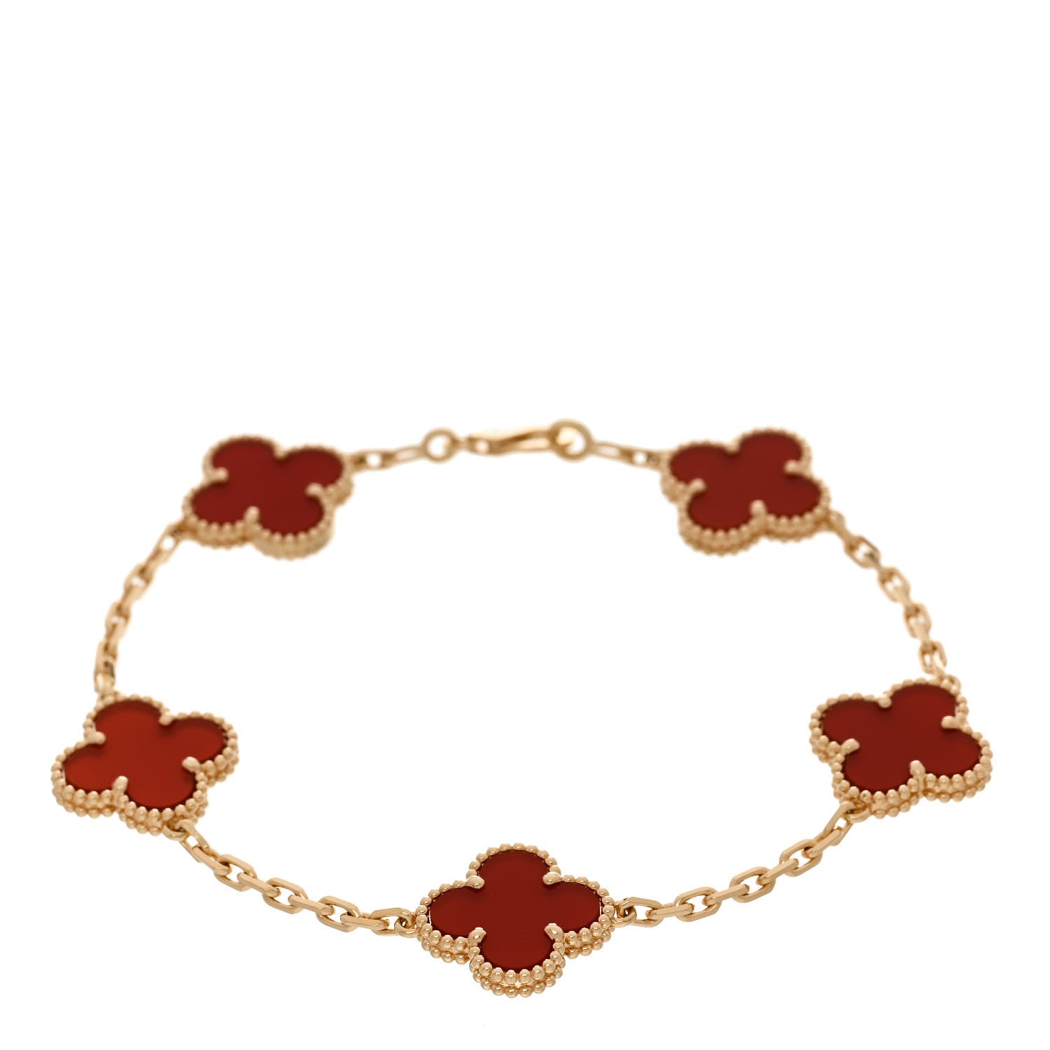 Van Cleef & Arpels 18K Yellow Gold Carnelian 5 Motifs Vintage Alhambra Bracelet 1 of 5