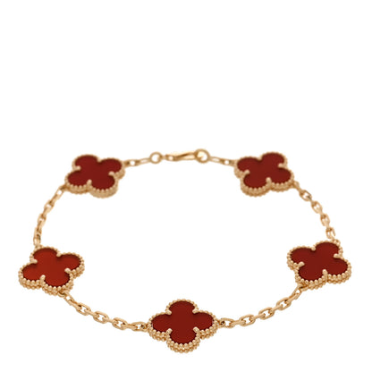 Van Cleef & Arpels 18K Yellow Gold Carnelian 5 Motifs Vintage Alhambra Bracelet 1 of 5