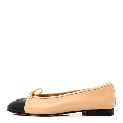 Chanel Lambskin Cap Toe CC Ballerina Flats 37 Beige Black 1 of 12