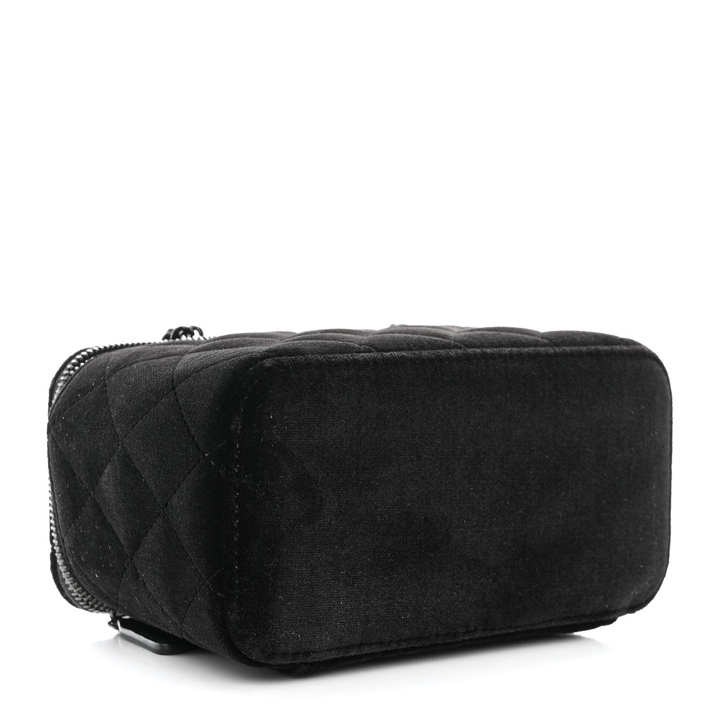 Velvet Quilted Small Vanity Case With Chain Black