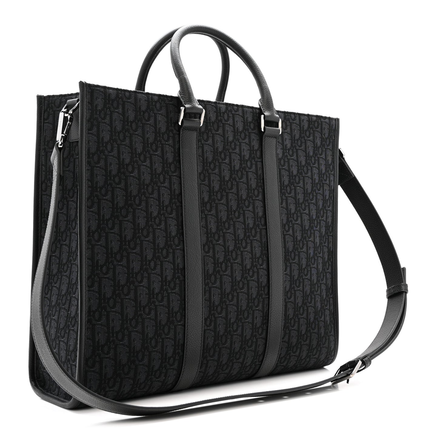 Oblique Grained Calfskin East West Tote Black