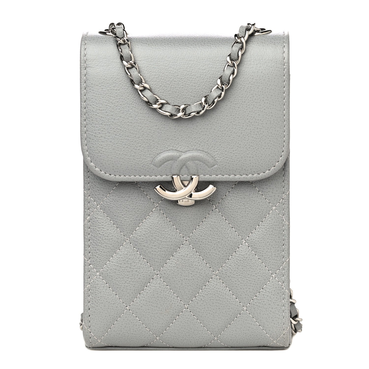 Chanel Grained Calfskin Quilted CC Box Clutch With Chain Grey 1 of 14