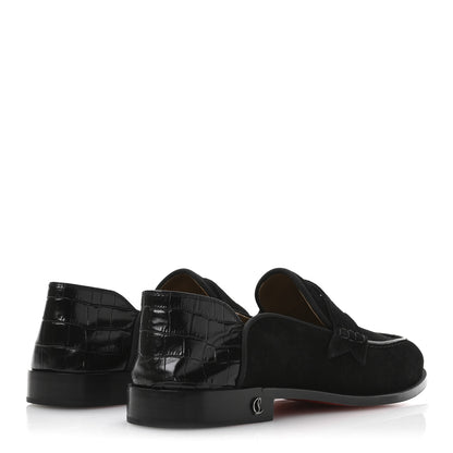 Christian Louboutin Crosta Alligator Embossed Mens Penny No Back Flat 42.5 Black 5 of 8