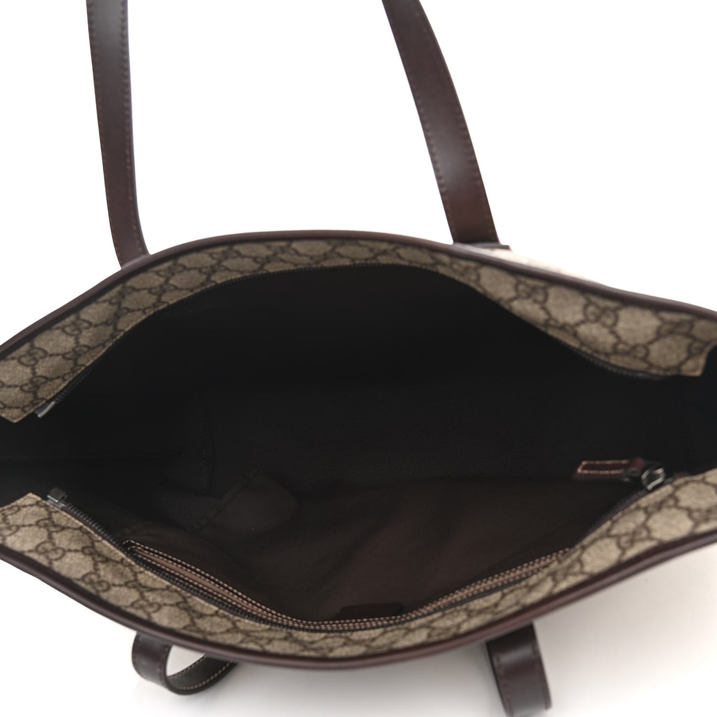 GG Supreme Monogram Medium Zippered Shopping Tote Dark Brown
