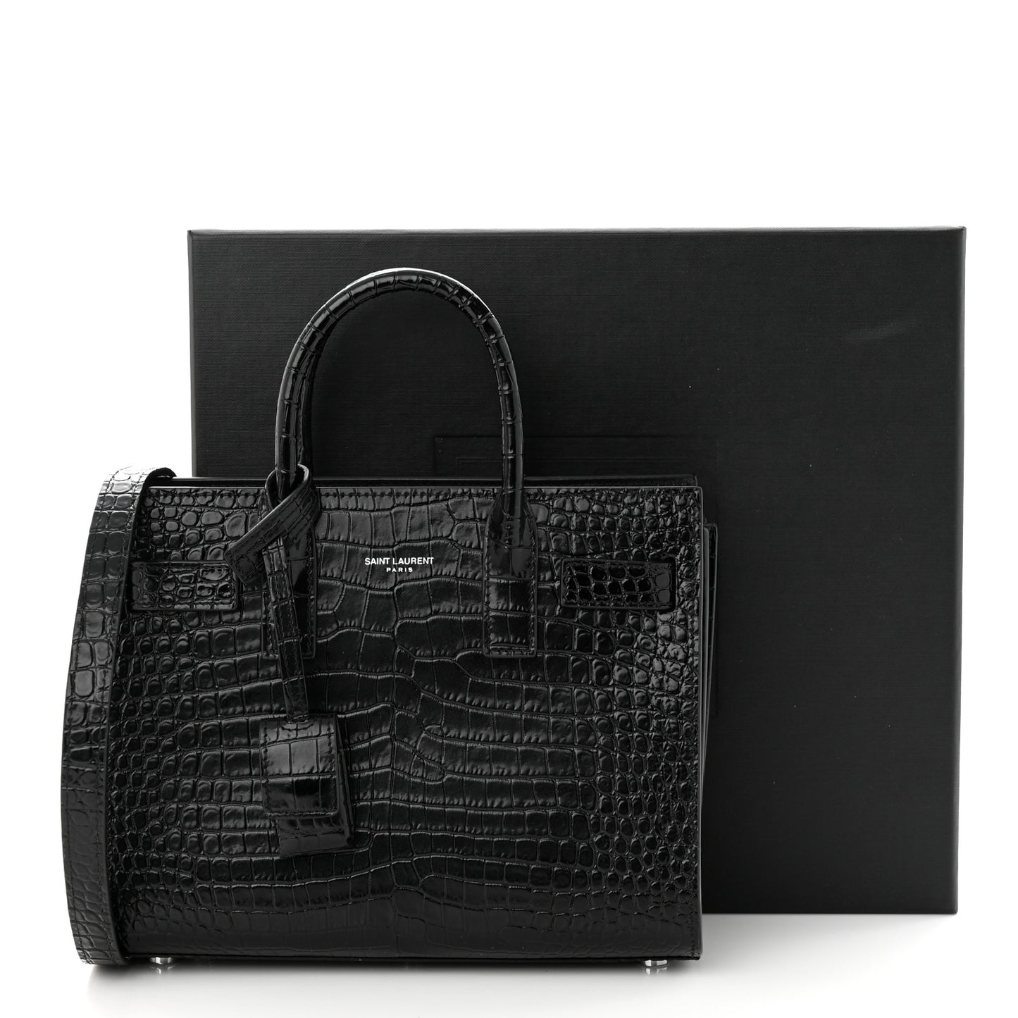 Calfskin Crocodile Embossed Nano Sac De Jour Black