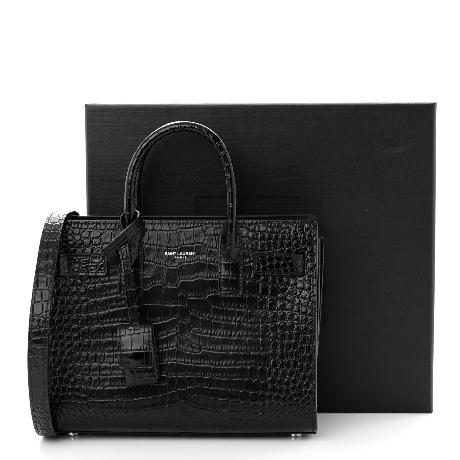 Saint Laurent Calfskin Crocodile Embossed Nano Sac De Jour Black 12 of 12