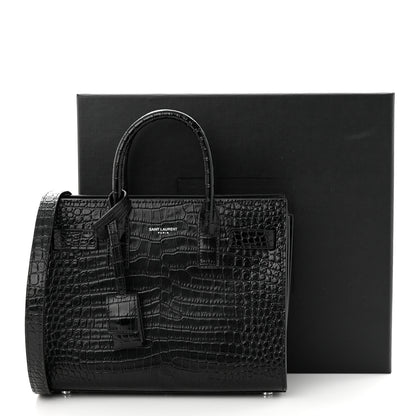 Saint Laurent Calfskin Crocodile Embossed Nano Sac De Jour Black 12 of 12