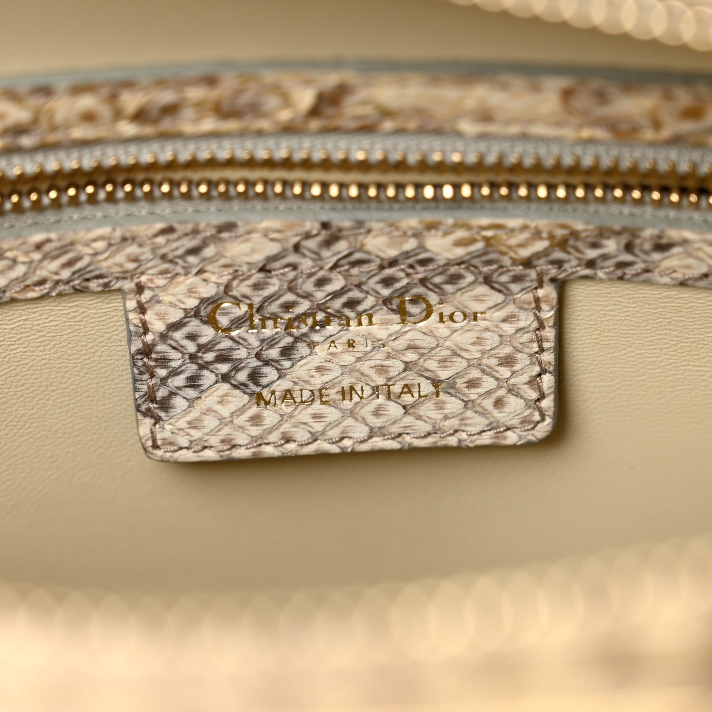 Metallic Snakeskin Large Lady Dior Beige Gold