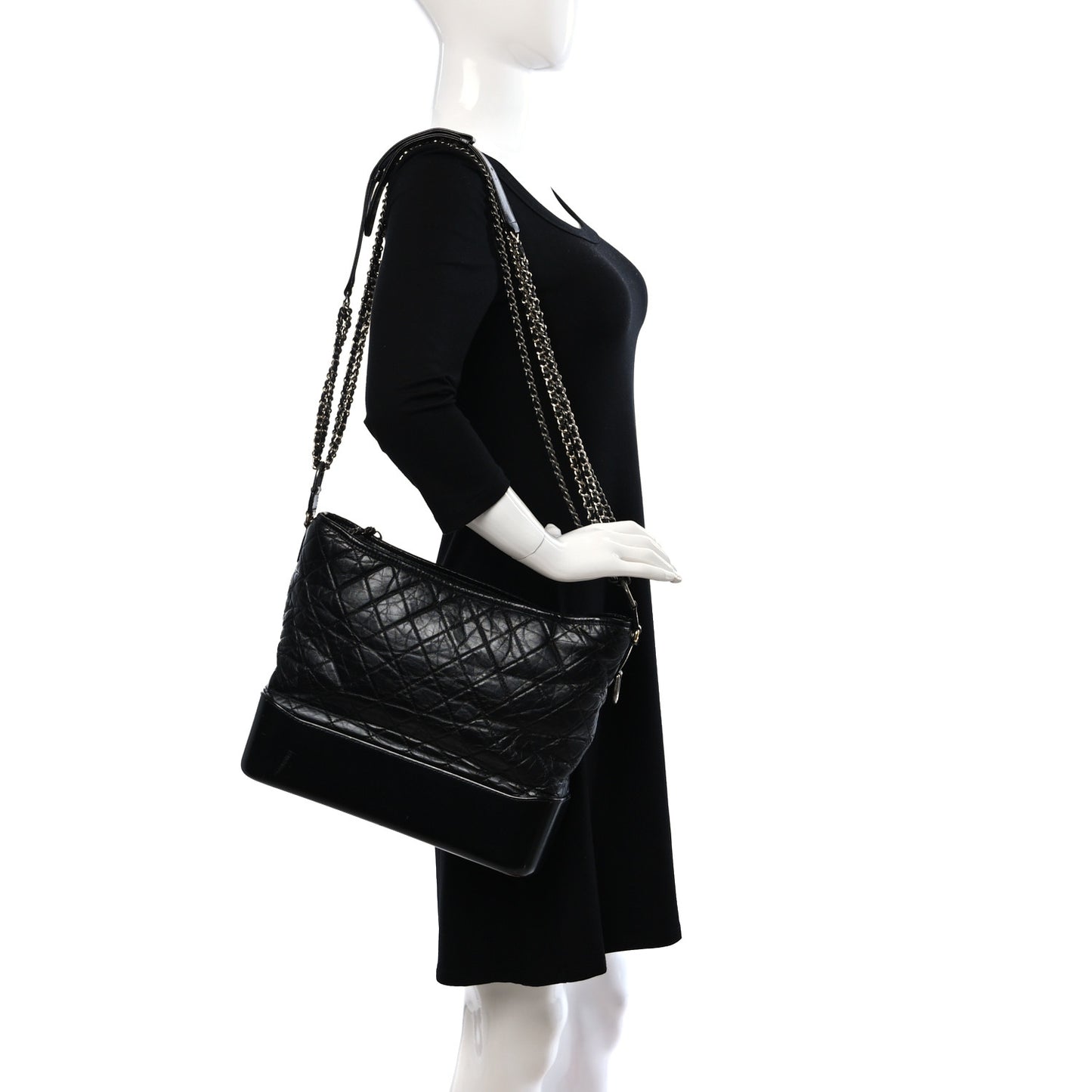 Aged Calfskin Quilted Large Gabrielle Hobo Black