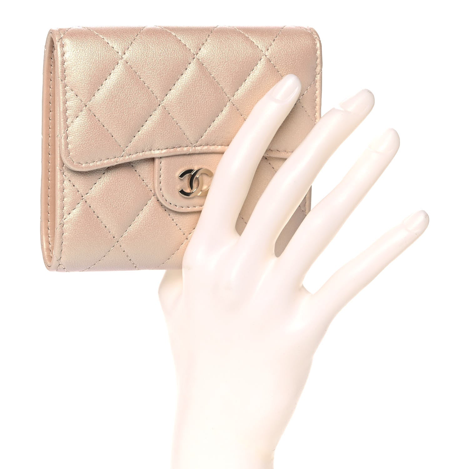 Chanel Iridescent Calfskin Quilted Compact Flap Wallet Beige 2 of 12