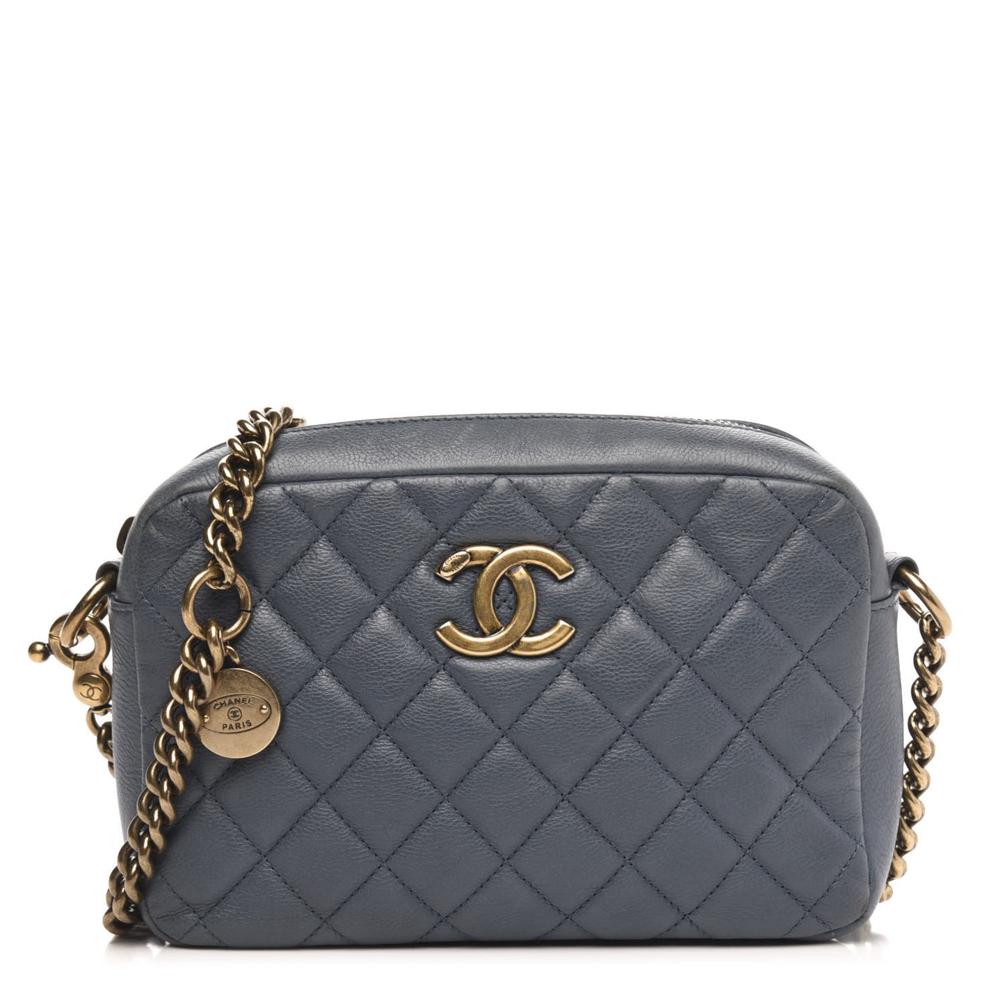Calfskin Quilted Small CC Crown Camera Case Blue