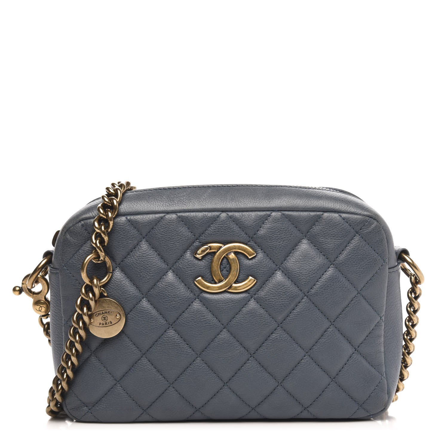Chanel Calfskin Quilted Small CC Crown Camera Case Blue 1 of 13