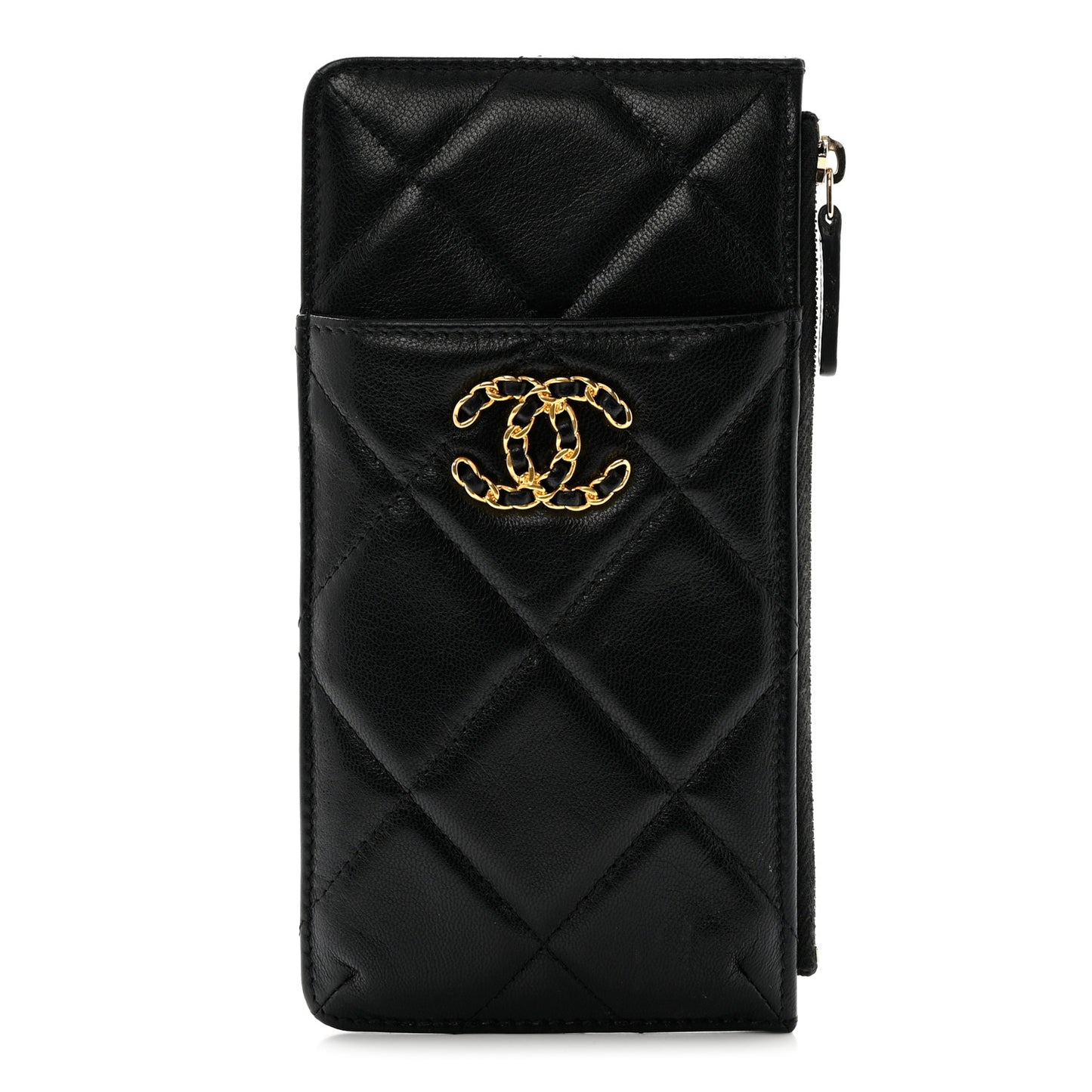 Lambskin Quilted Chanel 19 Phone and Card Holder Black