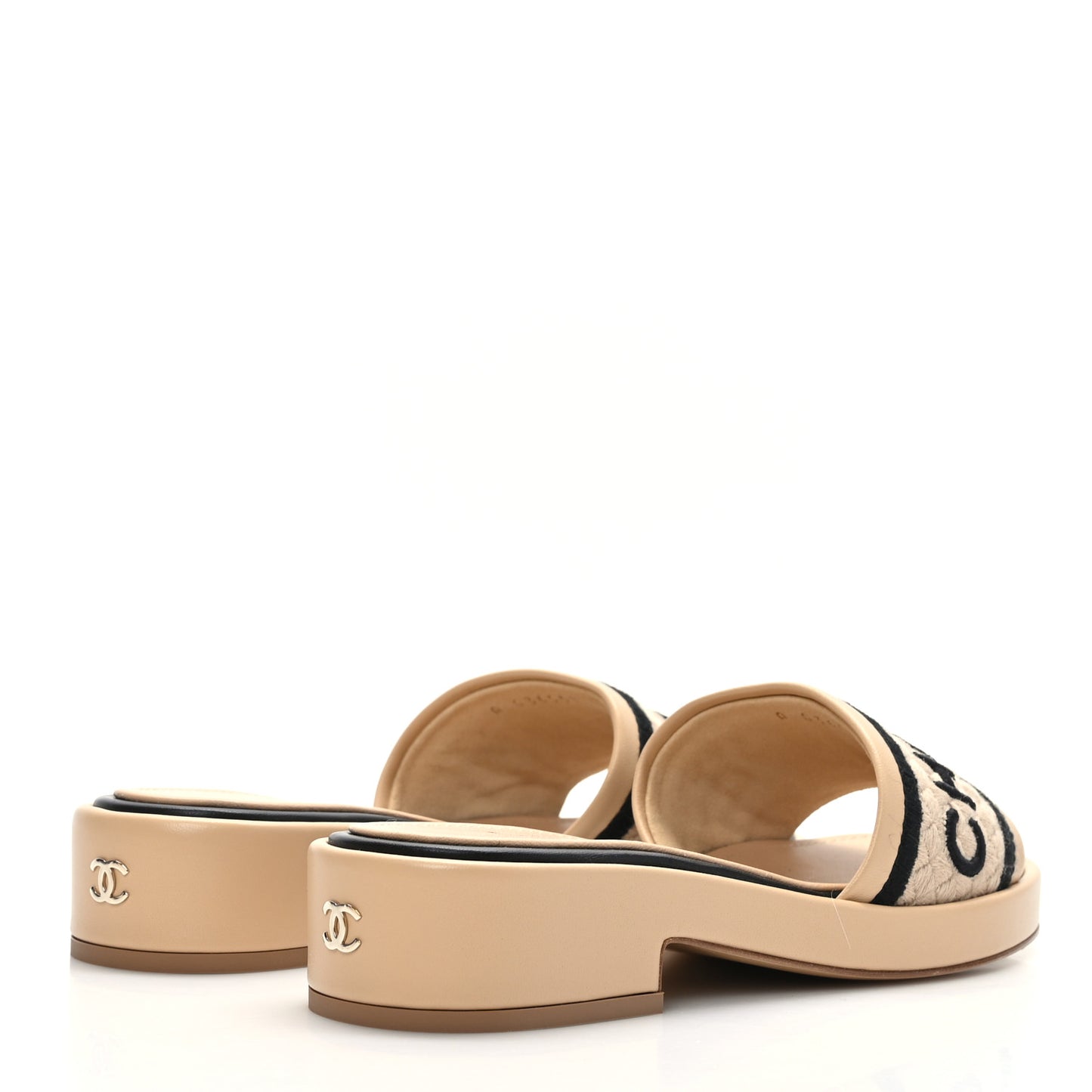 Lambskin Embroidered Logo Mule 36 Beige Black