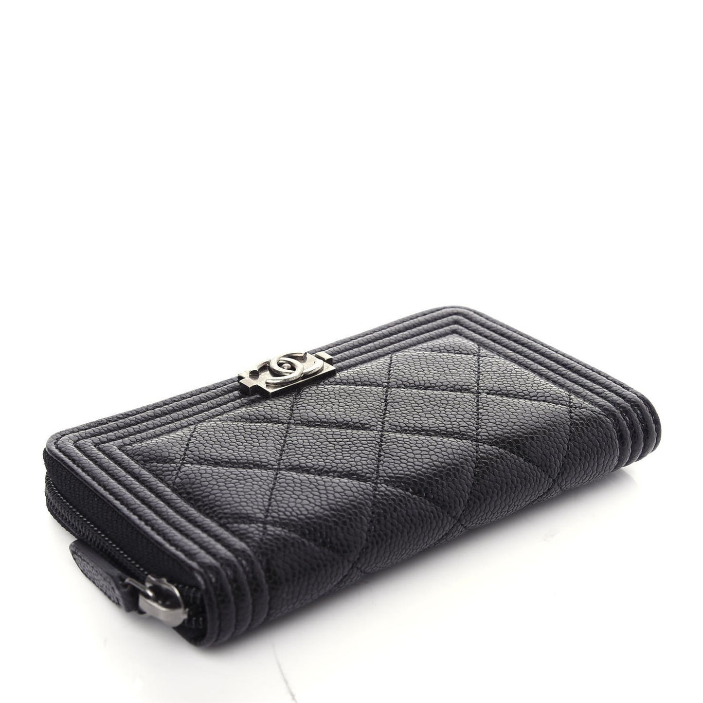 Caviar Quilted Small Boy Zip Around Wallet Black