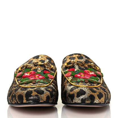 Gucci Lurex Jacquard Leopard Embroidered Womens Princetown Slippers 41 Black Gold 2 of 9