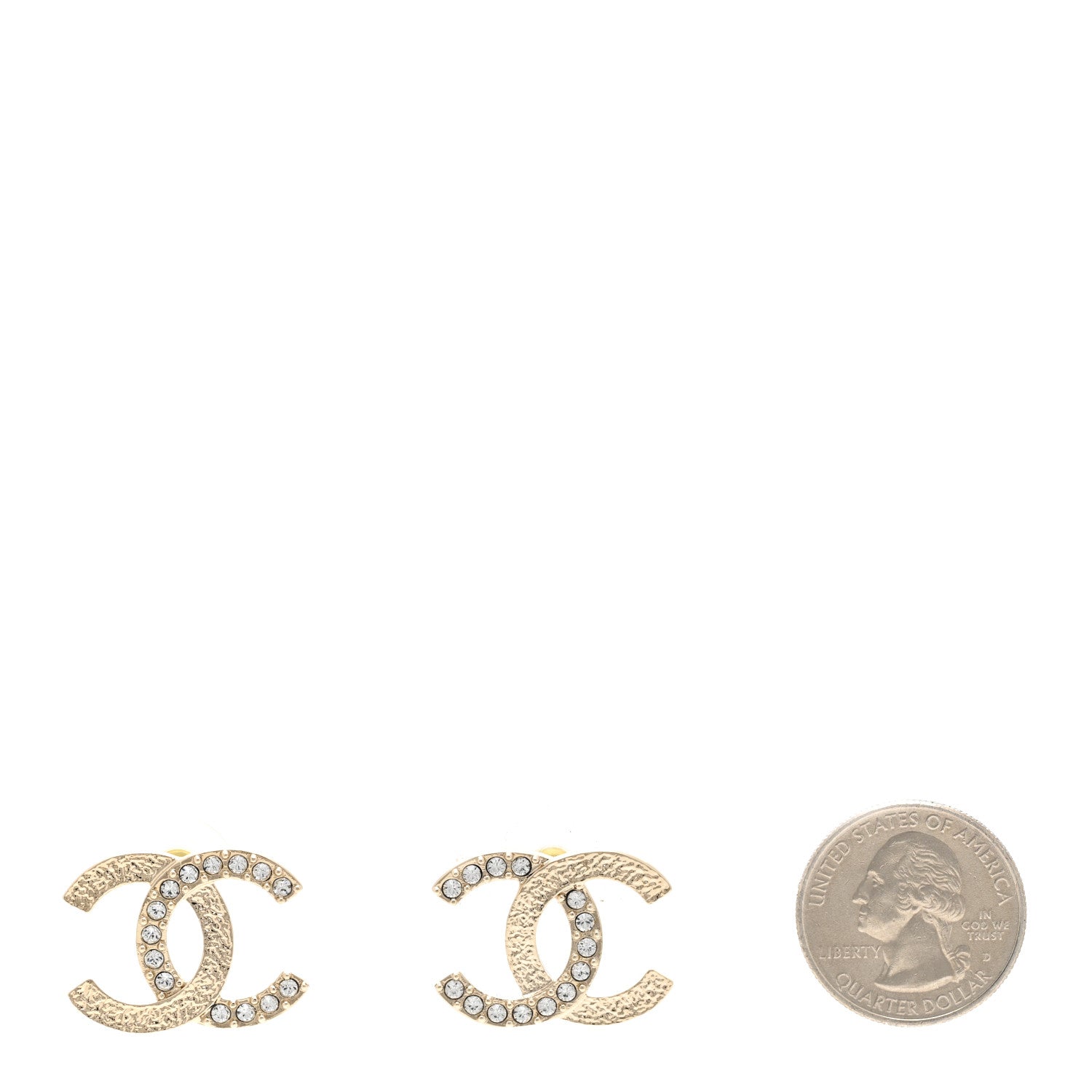 Chanel Textured Metal Crystal CC Earrings Gold 2 of 5