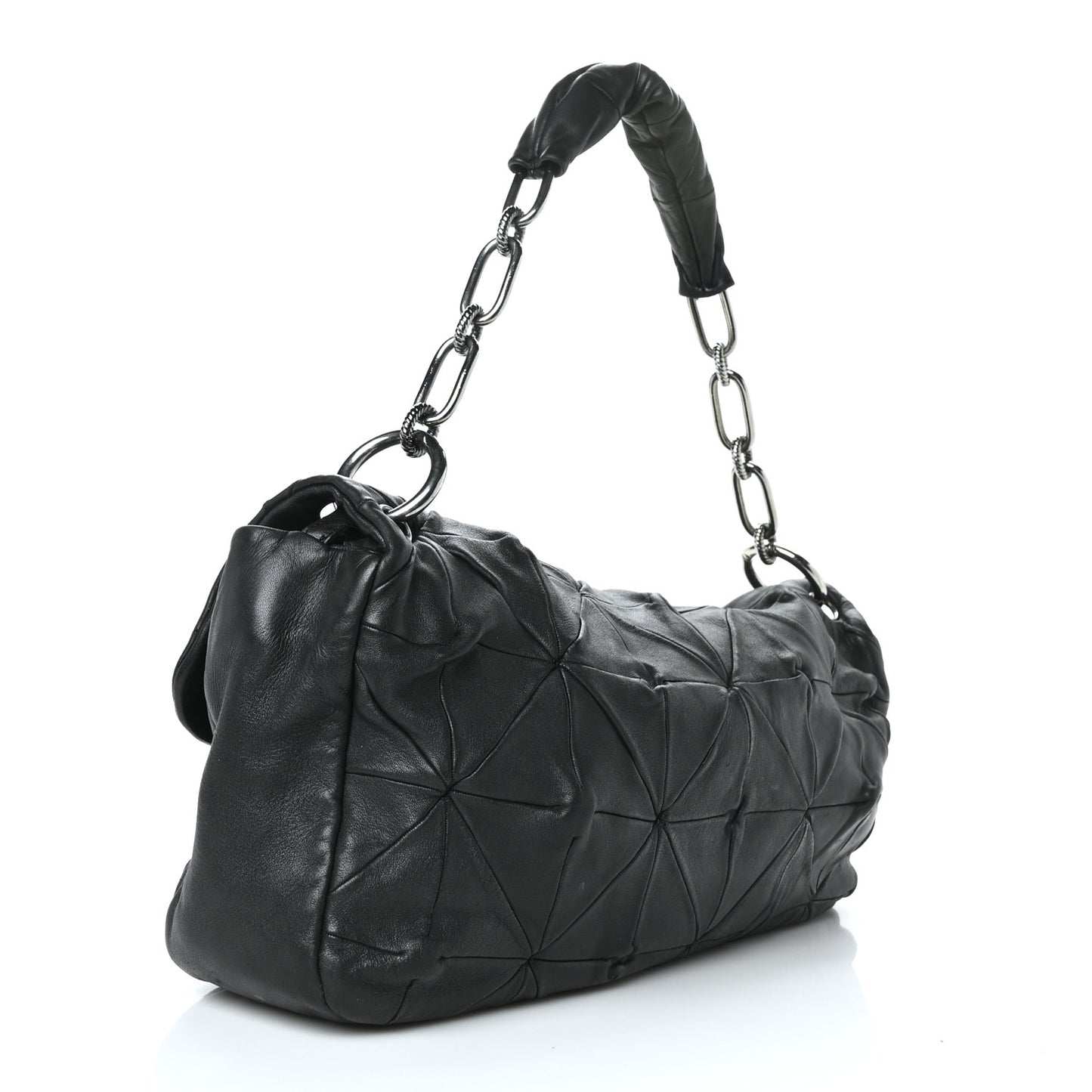 Lambskin Quilted Soft Squares Origami Flap Black