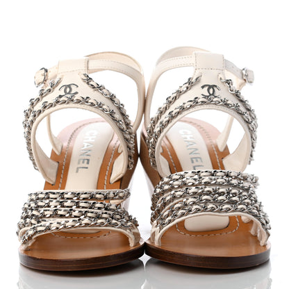Chanel Lambskin Quilted Chain Wedge Sandals 36 White 2 of 9