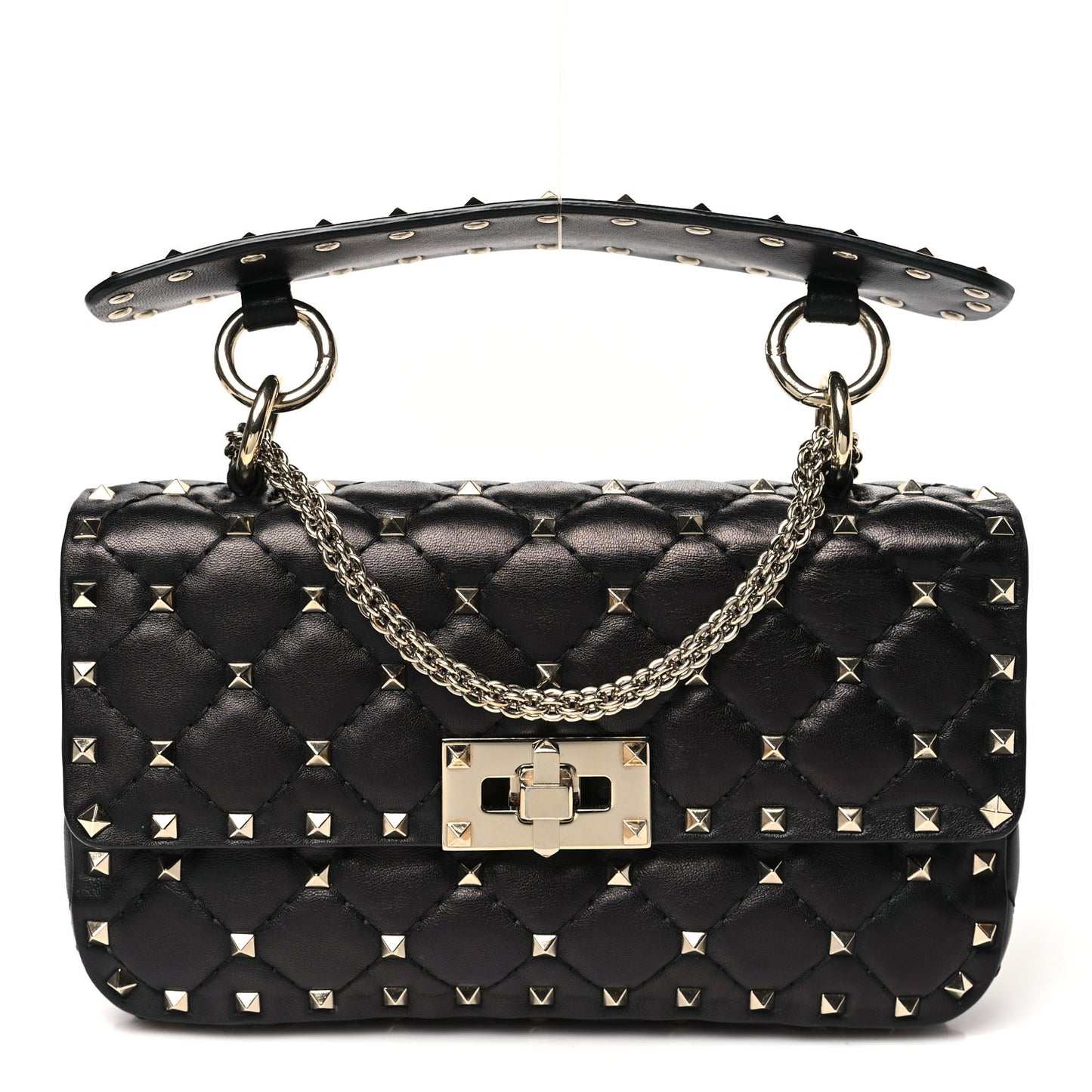 Lambskin Small Rockstud Spike Shoulder Bag Black