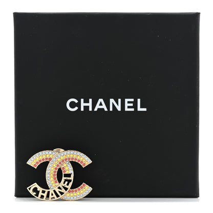 Chanel Crystal Rainbow Logo CC Brooch Gold Multicolor 5 of 5