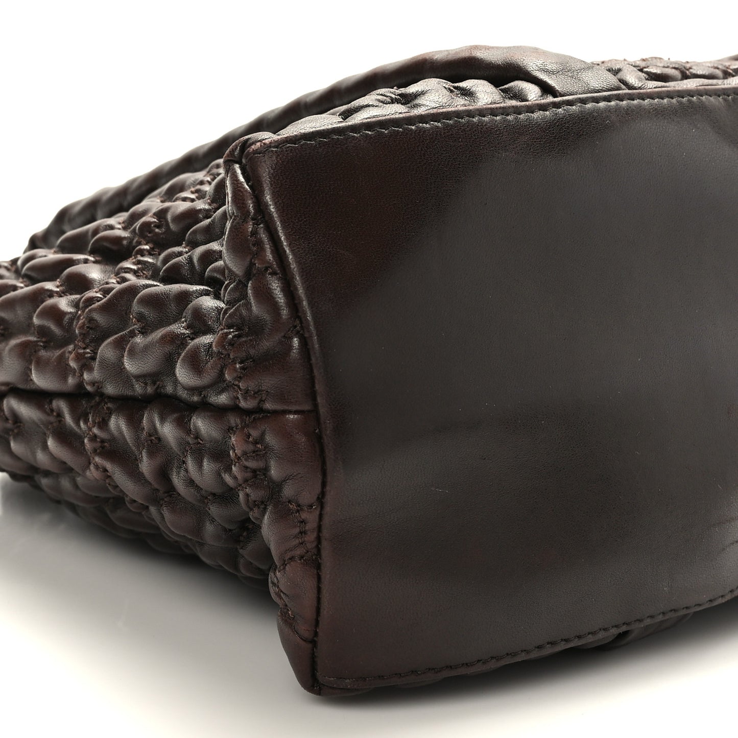 Wrinkled Lambskin Hidden Chain Small Tote Brown