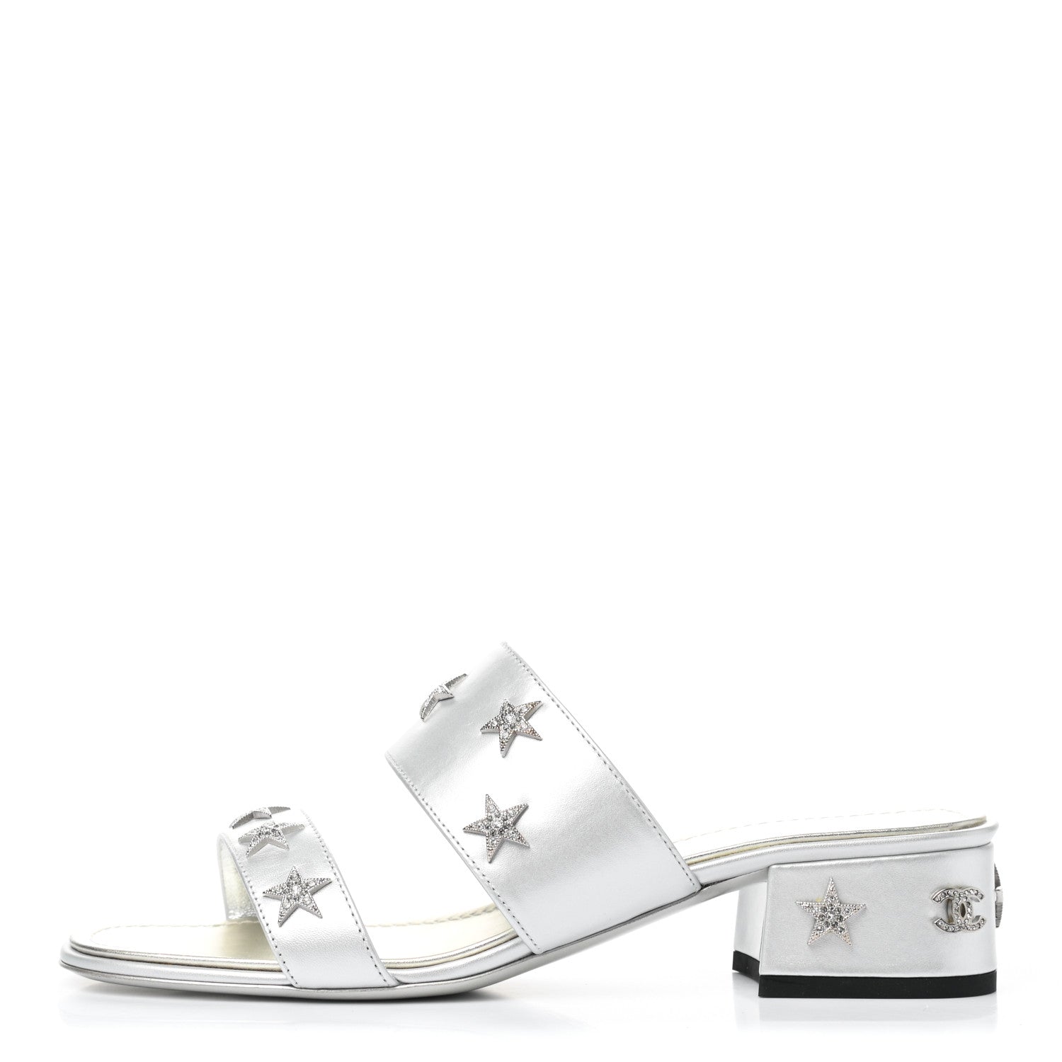 Chanel Iridescent Calfskin Crystal Stars Sandals 37 Silver 1 of 12