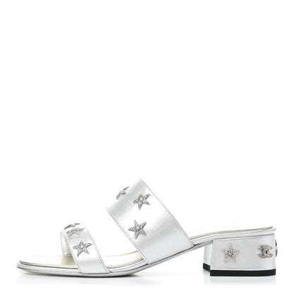 Chanel Iridescent Calfskin Crystal Stars Sandals 37 Silver 1 of 12