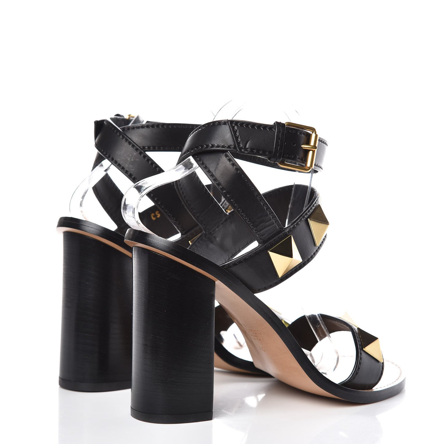 Calfskin Macro Rockstud Ankle Strap Sandals 40 Black
