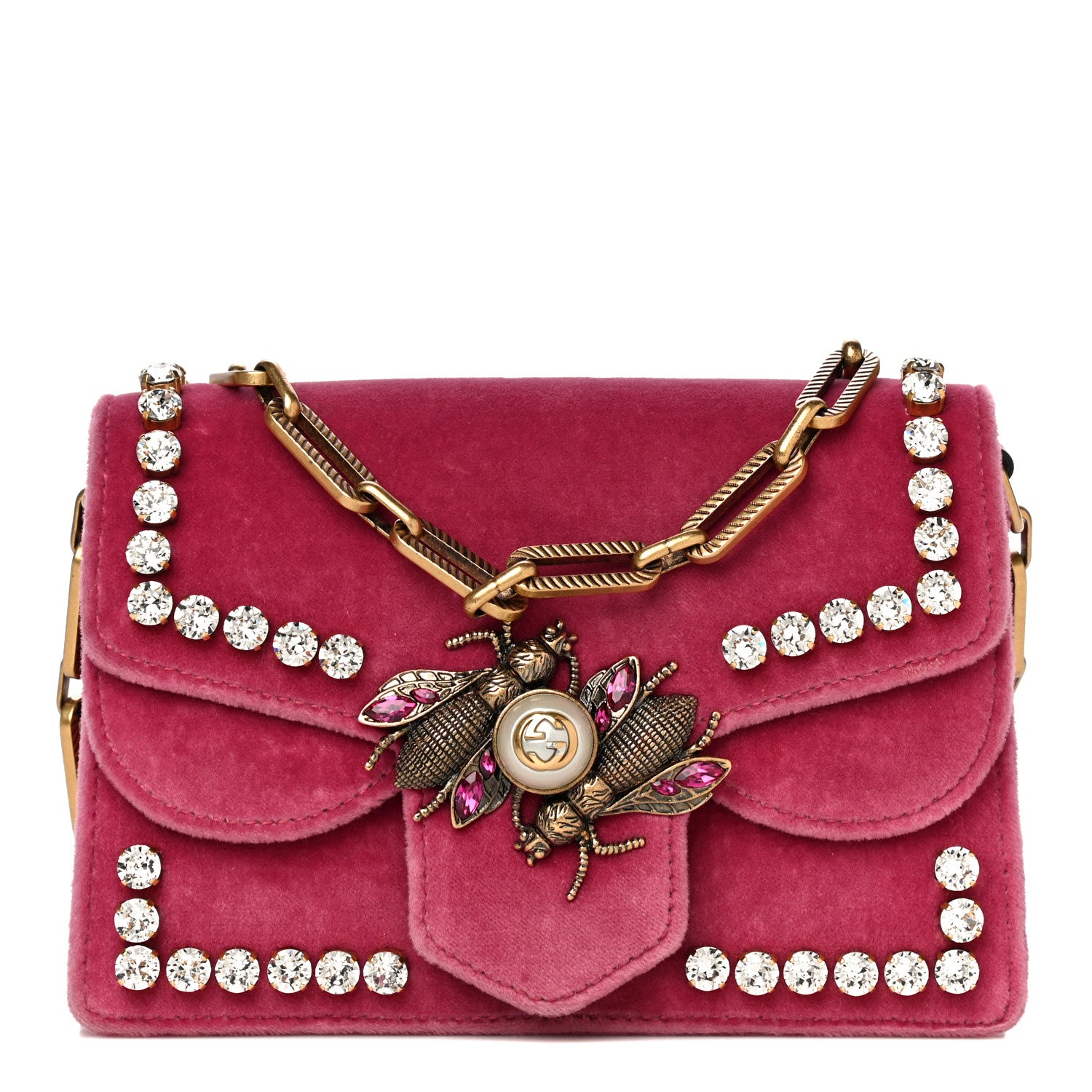 Gucci Velvet Crystal Mini Bee Broadway Shoulder Bag Light Raspberry Rose 1 of 27