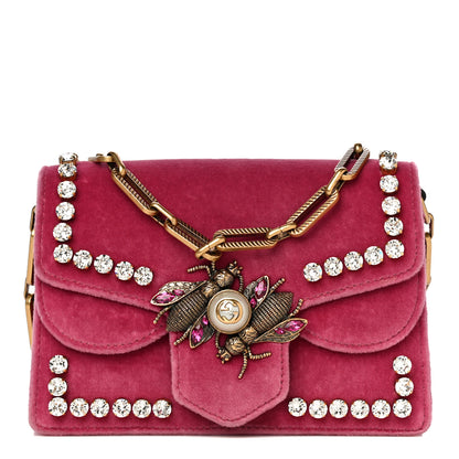 Gucci Velvet Crystal Mini Bee Broadway Shoulder Bag Light Raspberry Rose 1 of 27